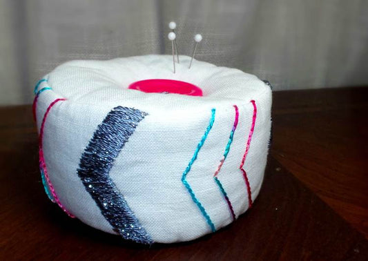 Chevron Embroidered: Pillbox Pincushion